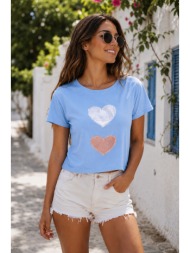 t-shirt με καρδιές – σιέλ | dress up σιέλ
