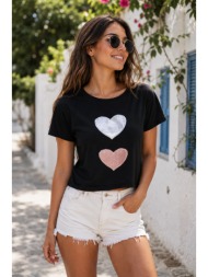 t-shirt με καρδιές – μαύρο | dress up μαύρο