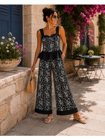 floral σετ τοπ & παντελόνα - μαύρο | dress up μαύρο σε προσφορά
