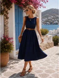 midi ριγέ τζιν φόρεμα με ...