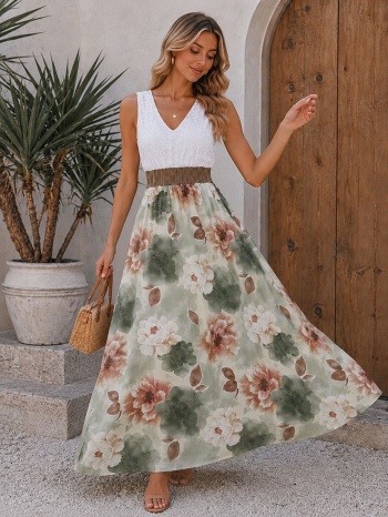 maxi floral φόρεμα με δαντέλα & αέρινη γραμμή | dress up σε προσφορά