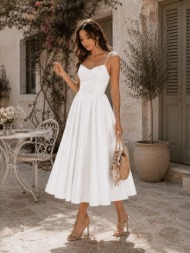 midi φόρεμα με τιράντες & αέρινη γραμμή σε άσπρο | dress up άσπρο
