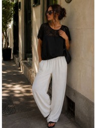 oversized μπλούζα με δαντέλα & κοντό μανίκι - μαύρη | dress up μαύρο