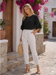 oversized γυναικεία μπλούζα με βολάν μανίκια - μαύρη | dress up μαύρο