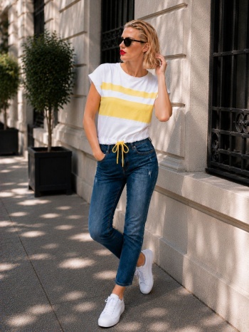 t-shirt με ρίγες & σούρα – κίτρινο | dress up κίτρινο