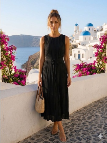 πλισέ midi φόρεμα με ζώνη – μαύρο | dress up μαύρο σε προσφορά
