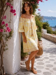 boho mini φόρεμα με έξω ώμους & ethnic print - κίτρινο | dress up κίτρινο