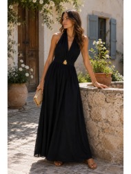 maxi φόρεμα με ανοιχτή πλάτη & elegant λαιμόκοψη - μαύρο | dress up μαύρο