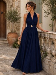 maxi φόρεμα με ανοιχτή πλάτη & elegant λαιμόκοψη - μπλε | dress up μπλε