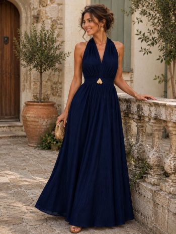 maxi φόρεμα με ανοιχτή πλάτη & elegant λαιμόκοψη - μπλε | σε προσφορά