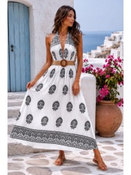 maxi φόρεμα boho με ethnic print & ζώνη – μαύρο | dress up μαύρο