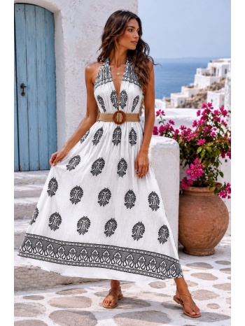 maxi φόρεμα boho με ethnic print & ζώνη – μαύρο | dress up σε προσφορά