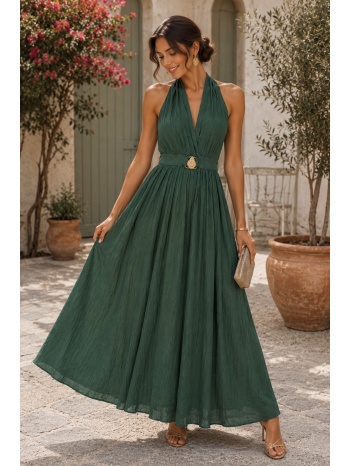 maxi φόρεμα με ανοιχτή πλάτη & elegant λαιμόκοψη - χακί | σε προσφορά