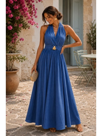 maxi φόρεμα με ανοιχτή πλάτη & elegant λαιμόκοψη - μπλε | σε προσφορά
