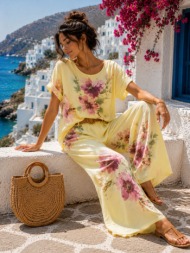 γυναικείο floral σετ με oversized μπλούζα & παντελόνα - κίτρινο | dress up κίτρινο