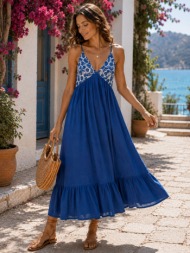 maxi φόρεμ με τιράντες και αέρινη γραμμή - μπλε | dress up μπλε