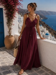 αέρινο maxi φόρεμα με χάντρες στους ώμους - μπορντό | dress up μπορντό