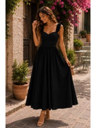 ρομαντικό maxi φόρεμα με βολάν τιράντες - μαύρο | dress up μαύρο