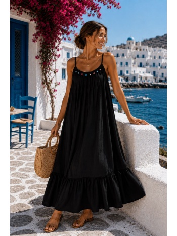 αέρινο maxi φόρεμα με βολάν – μαύρο | dress up μαύρο σε προσφορά