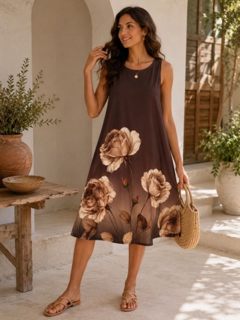 γυναικείο αέρινο φόρεμα με floral print και άνετη α-γραμμή σε προσφορά