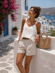 γυναικεία αμάνικη μπλούζα με χρυσές λεπτομέρειες στους ώμους - άσπρο | dress up άσπρο