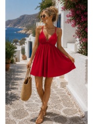 mini αέρινο φόρεμα με ασημί μεταλλικά τρουκ στο ντεκολτέ – κόκκινο | dress up κόκκινο