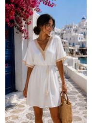 κοντό φόρεμα με δαντελένιες λεπτομέρειες & ζωνάκι μέσης – άσπρο | dress up άσπρο
