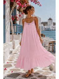 αέρινο midi φόρεμα με βολάν – ροζ | dress up ροζ