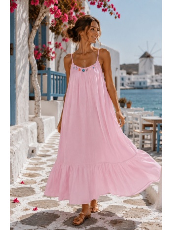 αέρινο midi φόρεμα με βολάν – ροζ | dress up ροζ σε προσφορά