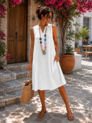 midi αέρινο αμάνικο φόρεμα με v λαιμόκοψη - άσπρο | dress up άσπρο