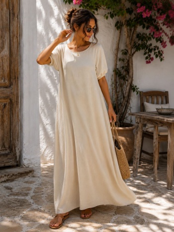maxi oversized φόρεμα με balloon μανίκια & στρογγυλή σε προσφορά