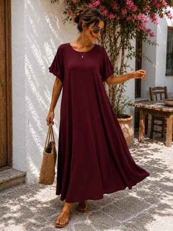 maxi oversized φόρεμα με balloon μανίκια & στρογγυλή σε προσφορά