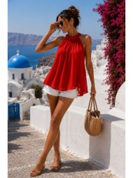 γυναικεία αέρινη μπλούζα halter με χαλαρή γραμμή – κόκκινο | dress up κόκκινο
