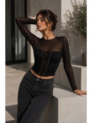 crop top με διαφάνεια & κορσέ δέσιμο – μαύρο | dress up μαύρο