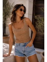 ριπ τοπ με μεταλλικά τρουκς – μπεζ | dress up μπεζ
