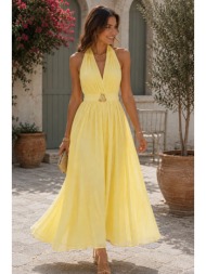 maxi φόρεμα με ανοιχτή πλάτη & elegant λαιμόκοψη - κίτρινο | dress up κίτρινο