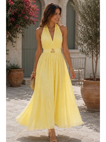 maxi φόρεμα με ανοιχτή πλάτη & elegant λαιμόκοψη - κίτρινο σε προσφορά