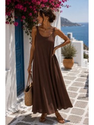 αέρινο φόρεμα σε άνετη γραμμή- καφέ | dress up καφέ