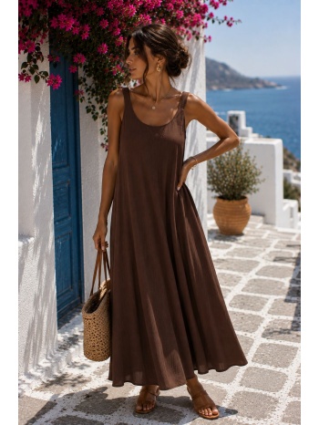 αέρινο φόρεμα σε άνετη γραμμή- καφέ | dress up καφέ σε προσφορά