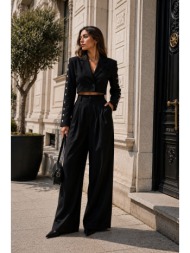 γυναικείο κοστούμι με cropped σακάκι & παντελόνα – μαύρο | dress up μαύρο