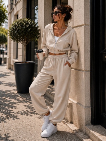 γυναικείο σετ φόρμας με cropped ζακέτα και παντελόνι –