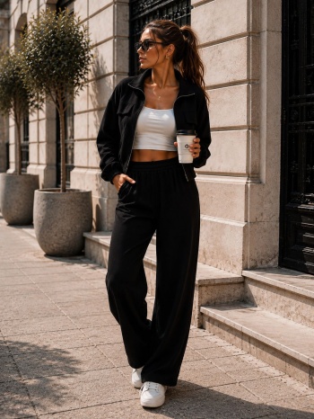 γυναικείο σετ παντελόνι & jacket με τσέπες – μαύρο | dress