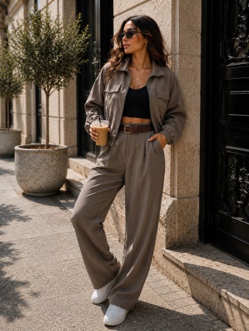 γυναικείο σετ παντελόνι & jacket με τσέπες – γκρι | dress