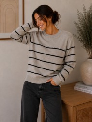γυναικεία πλεκτή μπλούζα με ρίγες - γκρι | dress up γκρι