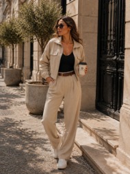 γυναικείο σετ παντελόνι & jacket με τσέπες – εκρού | dress up εκρού