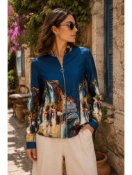 γυναικείο bomber jacket με εμπριμέ σχέδιο - πετρόλ | dress up πετρόλ