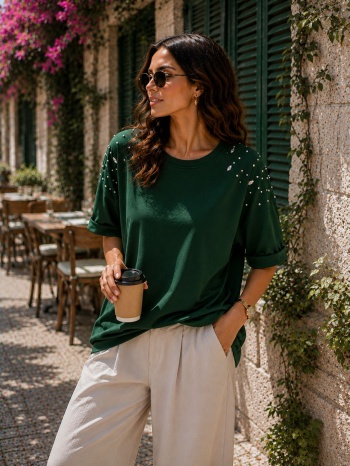 γυναικεία μπλούζα με strass στους ώμους - πράσινο | dress