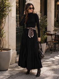 γυναικεία πλισέ φούστα midi με διακοσμητική ζώνη και φουλάρι - μαύρο | dress up μαύρο