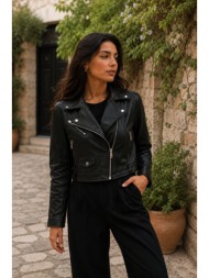 γυναικείο δερμάτινο jacket biker με φερμουάρ - μαύρο | dress up μαύρο
