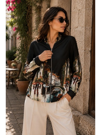 γυναικείο bomber jacket με εμπριμέ σχέδιο - μαύρο | dress